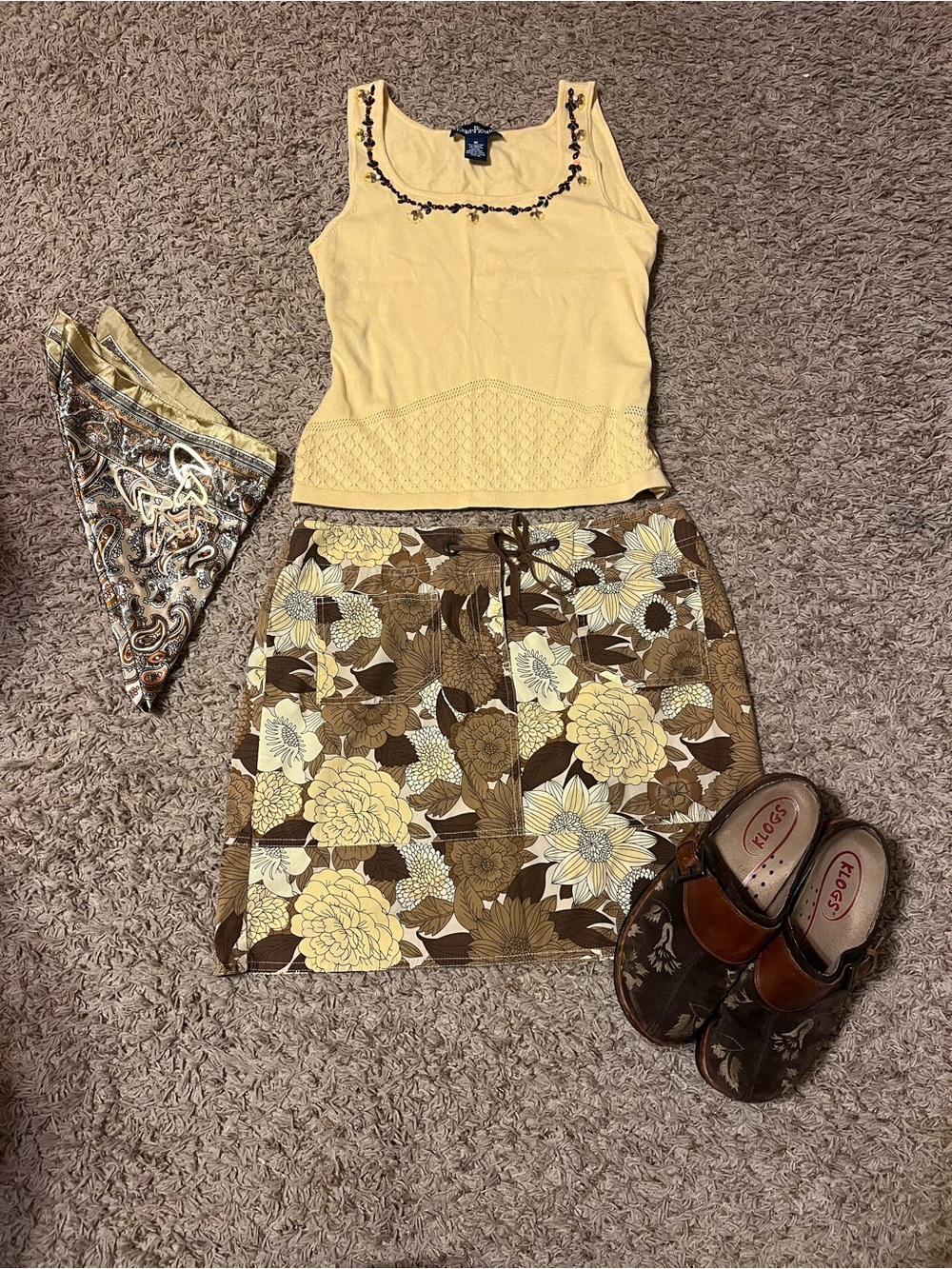 Yellow Floral Midi Skirt
